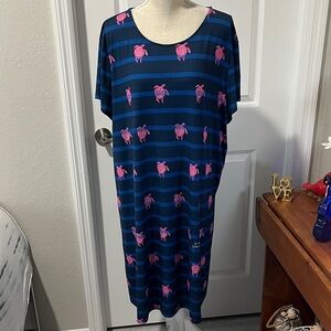Leoma Lovegrove Pink Paint Series Pink Sea Turtle Dress Blue Stripes SZ XXL